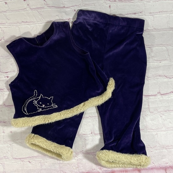 Sesame Street Other - Sesame Street Velvet Top and Bottom Deep Purple with Cat Embroidery